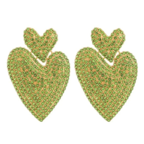 Anthropologie GREEN HEART CRYSTAL DROP EARRINGS - Picture 5 of 13